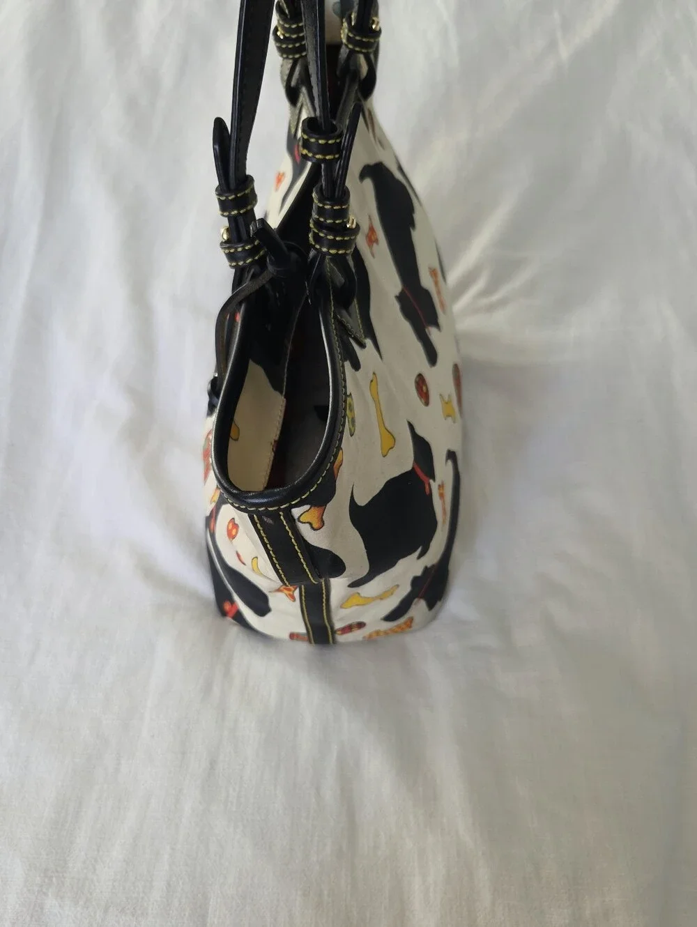 Dooney & Bourke Black Scottie Dog Print Tote, Cream Background + Plaid Interior